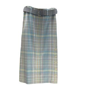 NINE & COMPANY Skirt Women's Size 6 Blue Gray Plaid Midi Length 36" with belt